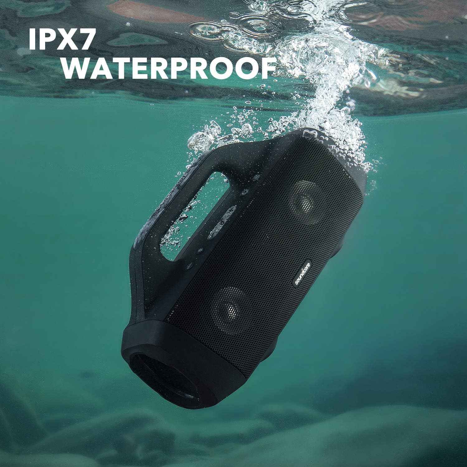 Anker Motion Boom Waterproof Bluetooth Speaker with Titanium Drivers, BassUp Technology, IPX7, 24H Playtime, App, Built-in Handle, Outdoor Speaker for Camping, Pool, Beach, Backyard