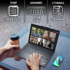 Lenovo ThinkPad T16 Gen 4 16” WUXGA IPS Display, Intel Ultra 5-225U (Beats i7-1355U), 32GB DDR5, 1TB NVMe, Webcam, WiFi 6E + BT, RJ-45, Backlit KB, FP Reader, W11P, Business Laptop