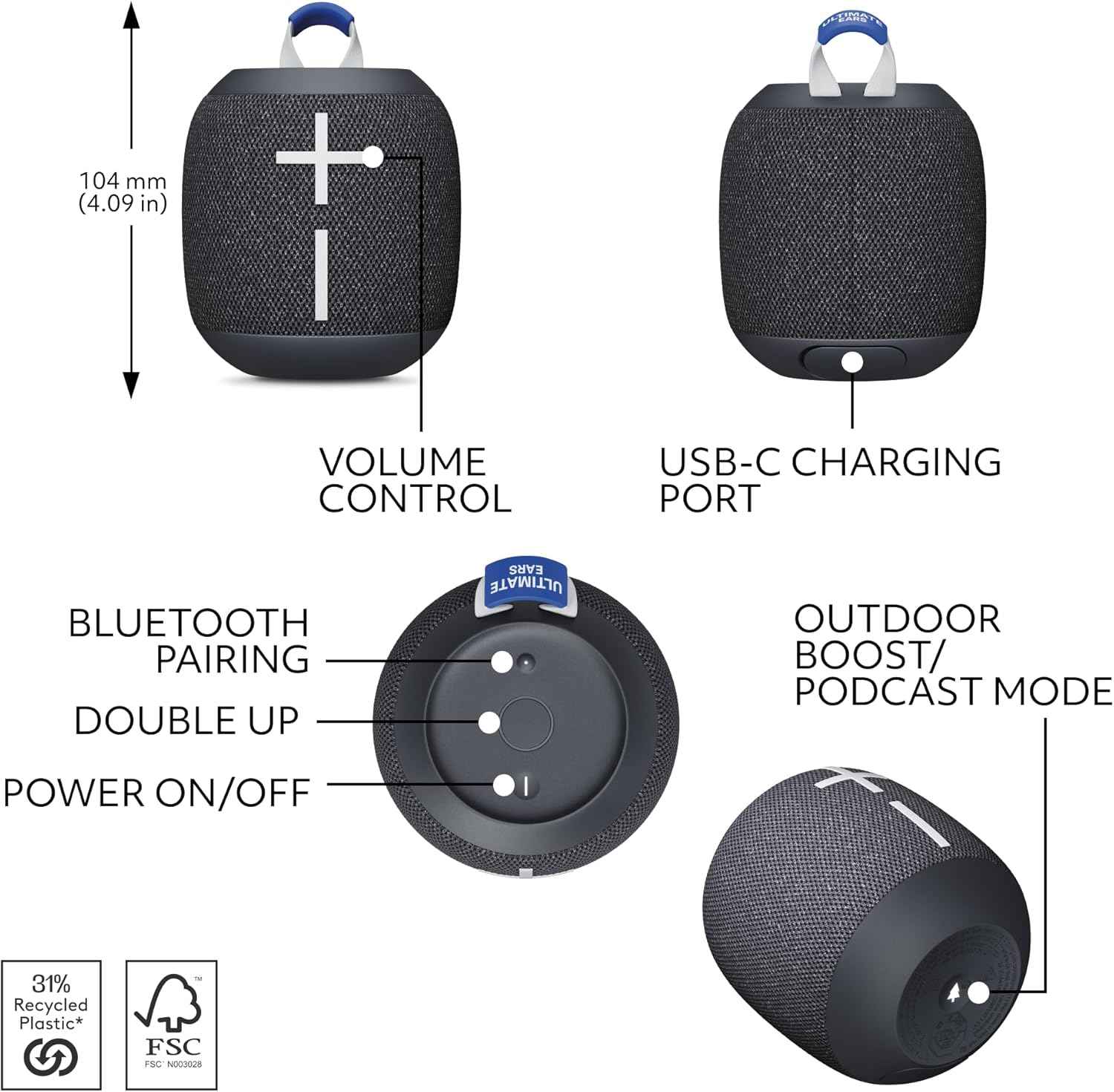 WONDERBOOM 360 - Degree Bluetooth speaker for audio playback