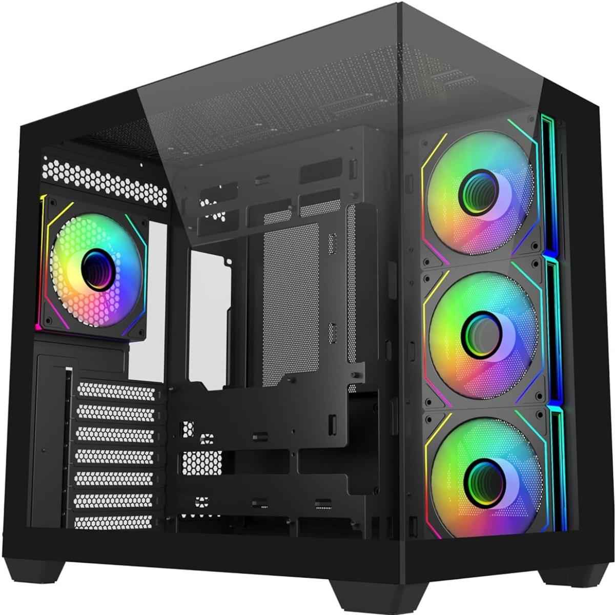 Cooler Master Elite 681 (Black) ATX ARGB Mid Tower Tempered Glass Panoramic Dual Chamber Fish Tank Gaming Case w/ 4 x120mm Daisy-Chain ARGB Fan (Side Reverse) & Type-C | E681-KHNN-S00 |