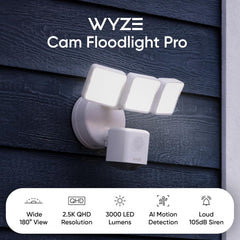 Floodlight Camera Pro, PCMag Editors' Choice 3000-Lumen LEDs, 2.5K HD Outdoor Security Camera, 180° Wide View, Motion Detection, Color Night Vision, Works with Alexa & Google-White