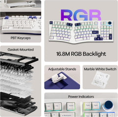 Feker Alice98 Ergonomic 98 Keys Custom Mechanical Keyboard, VIA Programmable, USB-C Wired Gaming Keyboard, Hot Swappable, 5 Layer Paddings, Control Knob, NKRO, RGB for Win/Mac (White)