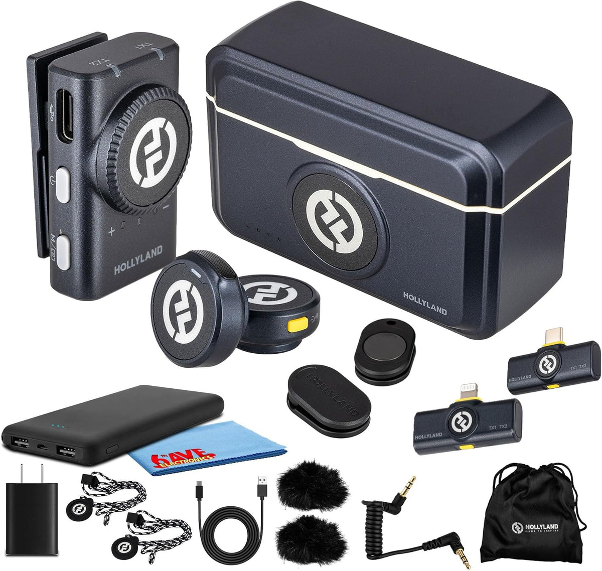 Hollyland Lark M2 Duo Wireless Lavalier Microphone System for Camera/iPhone/Android/Laptop 2-Person, 2.4GHz Clip-On Mic with Noise Cancellation 30Hr Battery for Video Recording and Streaming Bundle