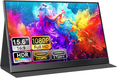 Portable Monitor for Laptops - 15.6 -inch FHD 1080P IPS Screen, Built-in Speakers, USB-C/HDMI, Includes Protective Case, Compatible with Laptops, MAC, PC, Phones, PS4/5, Xbox, Switch