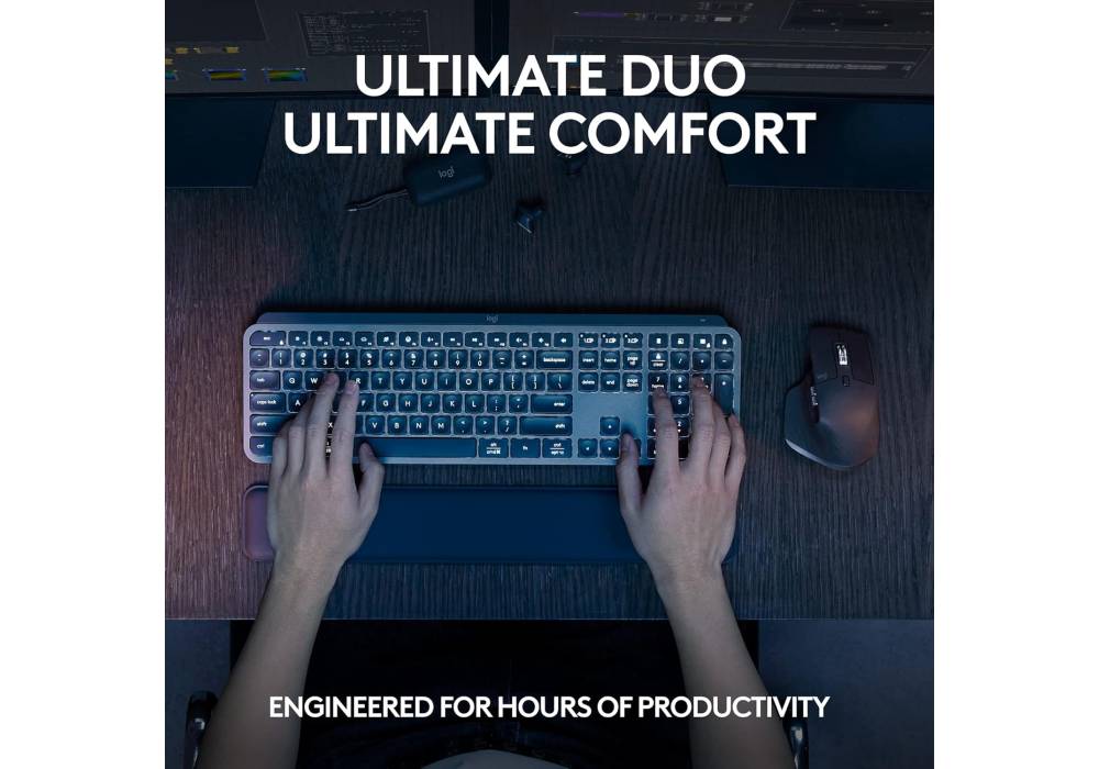 Logitech MX Keys S Combo - Performance Wireless Keyboard and Mouse with Palm Rest, Customizable Illumination, Fast Scrolling, Bluetooth, USB C, for Windows, Linux, Chrome, Mac,Color Graphite