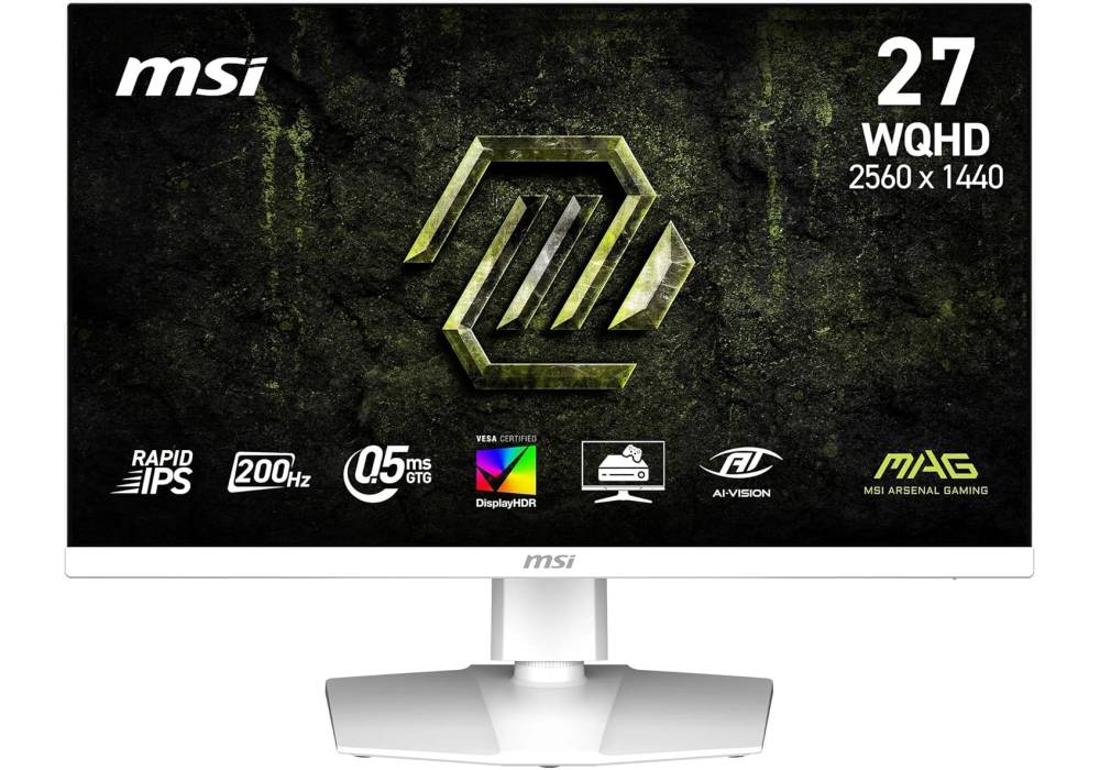 MSI MAG 274QRFW E20 – 27" Flat Rapid IPS WQHD 2K Gaming Monitor, 200Hz, 0.5ms Response, HDR400, G‑SYNC Compatible, Wide Color Gamut, Ergonomic Stand - 3 Year Warranty