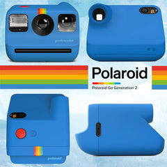 Go Generation 2 Instant Film mini Camera (Blue) Bundled with Polaroid GO Color Film Double Pack, Photo Album (Holds 64 Photos), Lens Cleaning Cloth