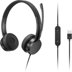 Lenovo Usb A Stereo On Ear Business Lightweight Headset W/ Control Box & Noise Cancellation Black - CompuMe