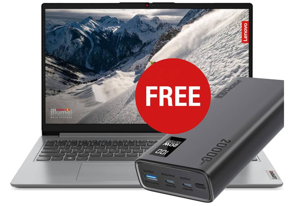 Laptop Lenovo IdeaPad 1 15IJL7 Super Light Wight Intel® Celeron® N4500, 8GB DDR4, 256GB SSD, SD Card Reader, Cloud Grey w/ Promate Bolt-20PD Universal 20000mAh 20W Power Bank