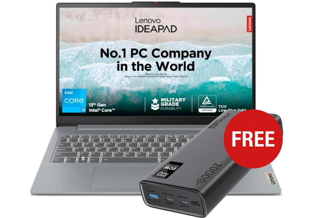 Lenovo IdeaPad Slim 3i Laptop Free Power Bundle, Intel Core i3-1315U 4.5GHz 8 Threads, 8GB LPDDR5, 256GB M.2 SSD PCIe 4.0, 15.6" FHD 250nits, Thin & Light, w/ Promate Bolt-20PD Universal 20000mAh 20W Power Bank