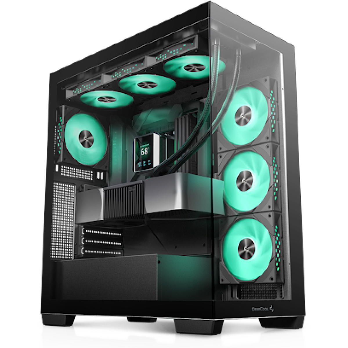 DeepCool CG580 4F Panoramic ATX Mid-Tower Case 4x Pre Installed Fans Single Chamber, Support Back Connectors & Up to 2x 360mm Radiators, Front 2x USB3.0 , Black