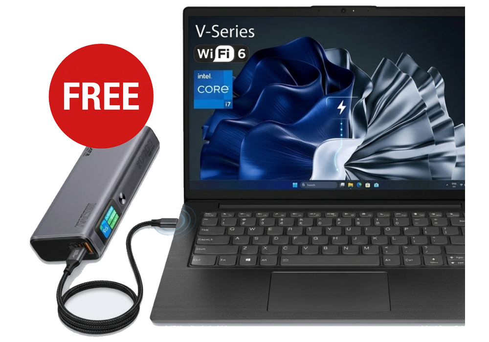 Lenovo V14 Gen 4 Laptop Free Power Bundle, Intel Core i7-13620H 13th Gen 4.9GHz High-Performance Processor, 16GB DDR4, 512GB SSD, 14" FHD, Ethernet (RJ-45), Windows 11 Home w/ Promate 130W Laptop & Mobile Power Bank 20000mAh Titan-130