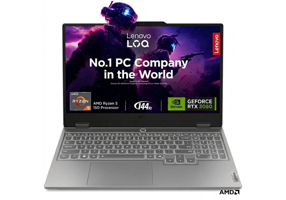 Lenovo LOQ 15ARP10E Gaming Laptop, AMD Ryzen 5 150, NVIDIA GeForce RTX 3050 6GB GDDR6, 16GB DDR5, 512GB SSD, 15.6" FHD IPS 144Hz 300nits Anti-glare 100% sRGB FreeSync - Luna Grey