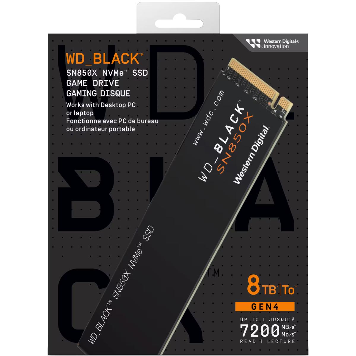 WD BLACK SN850X 8TB NVMe Gen4 PCIe M.2 2280 SSD Internal Solid State Drive up to 7,200MB/s