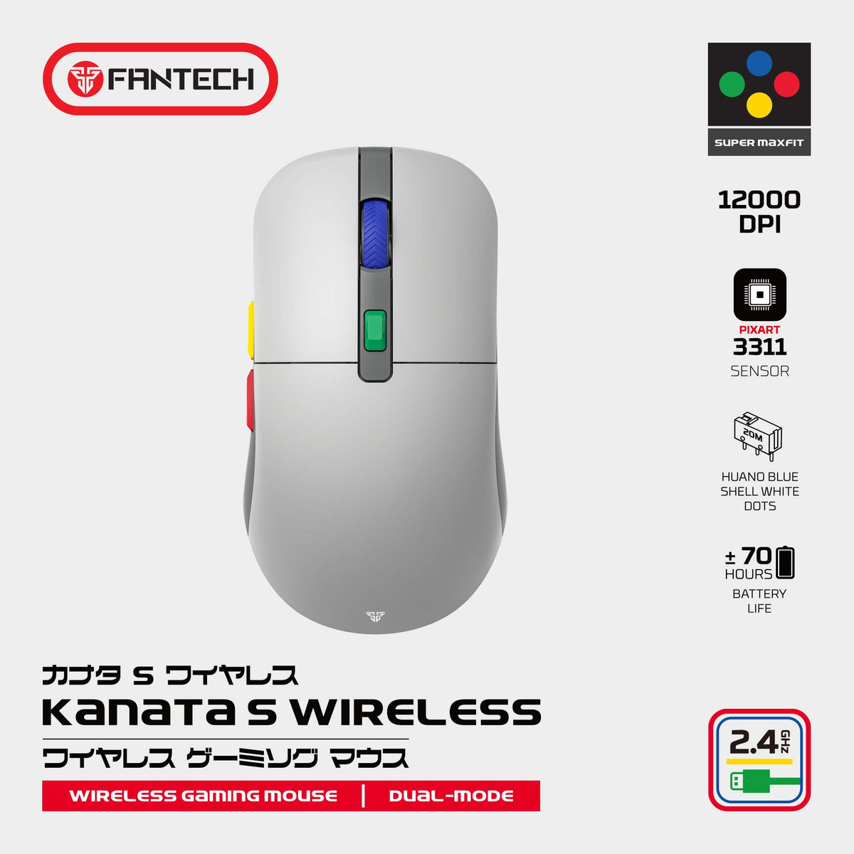 FANTECH KANATA S WG9S SUPER MAXFIT WIRELESS GAMING MOUSE - Dual Mode Connection - CompuMe