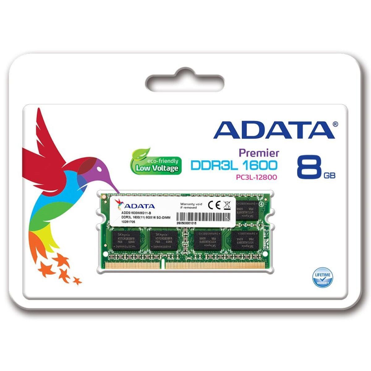 Adata Premier 8gb 1600mhz Ddr3l Ram Memory Module For Laptops