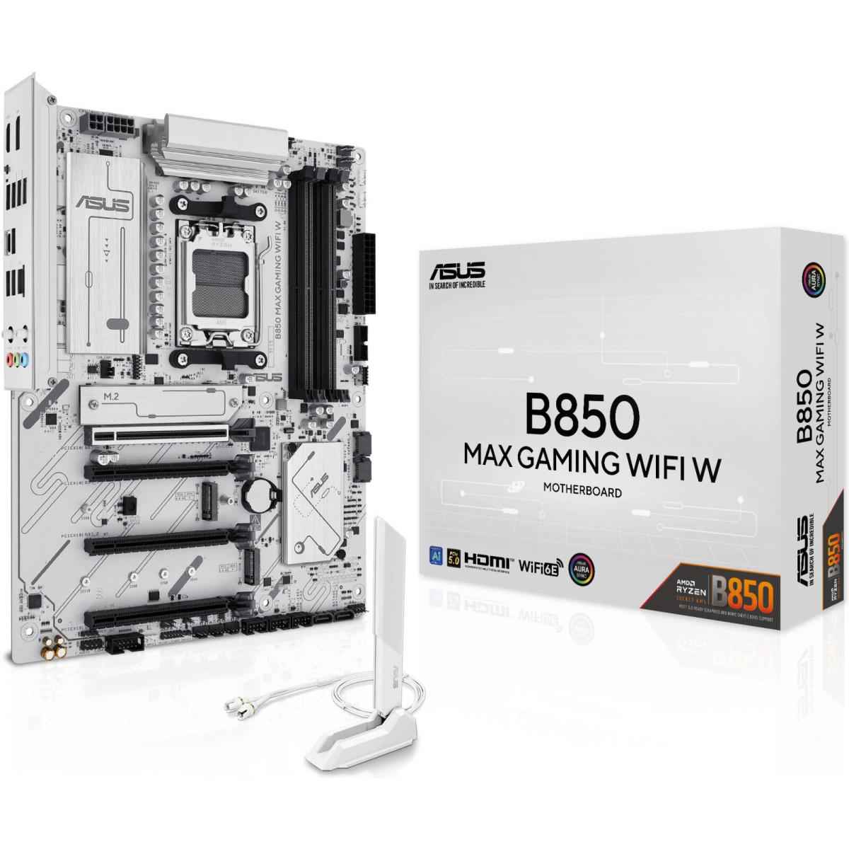 Asus B850 Max Gaming Wifi Am5 Atx Motherboard, Amd B850 Chipset, 4x Dimm Ddr5 Slots, Up To 256gb Max Memory, 1x Pcie 5.0 X16, 3x M.2 Slots, Wi Fi 6e & Bt 5.3, White