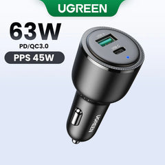 Ugreen 90645 63w Usb C Car Charger, Pps 45w Super Fast Charging 2.0 + 18w Qc Car Charger