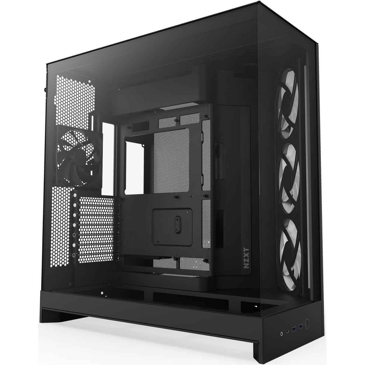 NZXT H9 Flow (2025) Panoramic Perforated Dual-Chamber Mid-Tower Tempered Glass New Design Gaming Case w/ 3X F140Q Fans + 1XF120Q & Back-Connect Ready - Black | CM-H92FB-01 |