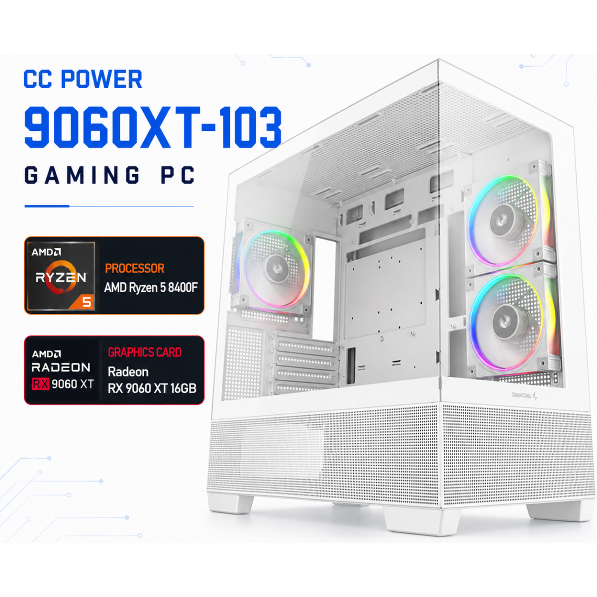 CC POWER 9060XT-103 Gaming PC – AMD Ryzen 5 8400F | Radeon RX 9060 XT 16GB | 16GB DDR5 | 500GB NVMe