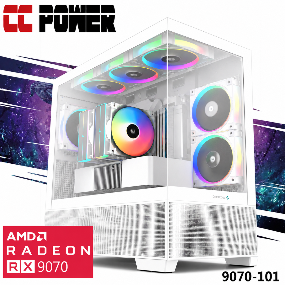 CC Power 9070-101 Gaming PC NEW 7Gen AMD Ryzen 7 7700 8-Cores w/ AMD Radeon 9070 16GB DDR6 & DDR5 Memory & Advanced Air Cooler