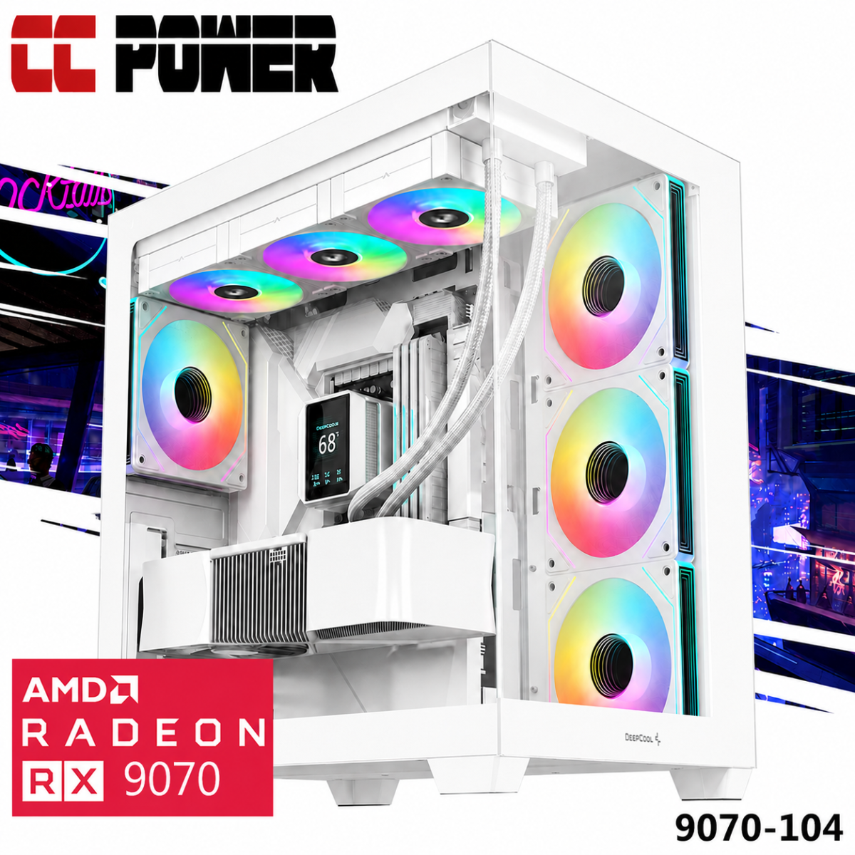 CC Power 9070-104 Gaming PC NEW 9Gen AMD Ryzen 7 9700X 8-Cores w/ AMD Radeon 9070 16GB DDR6 & DDR5 Memory & Advanced Air Cooler