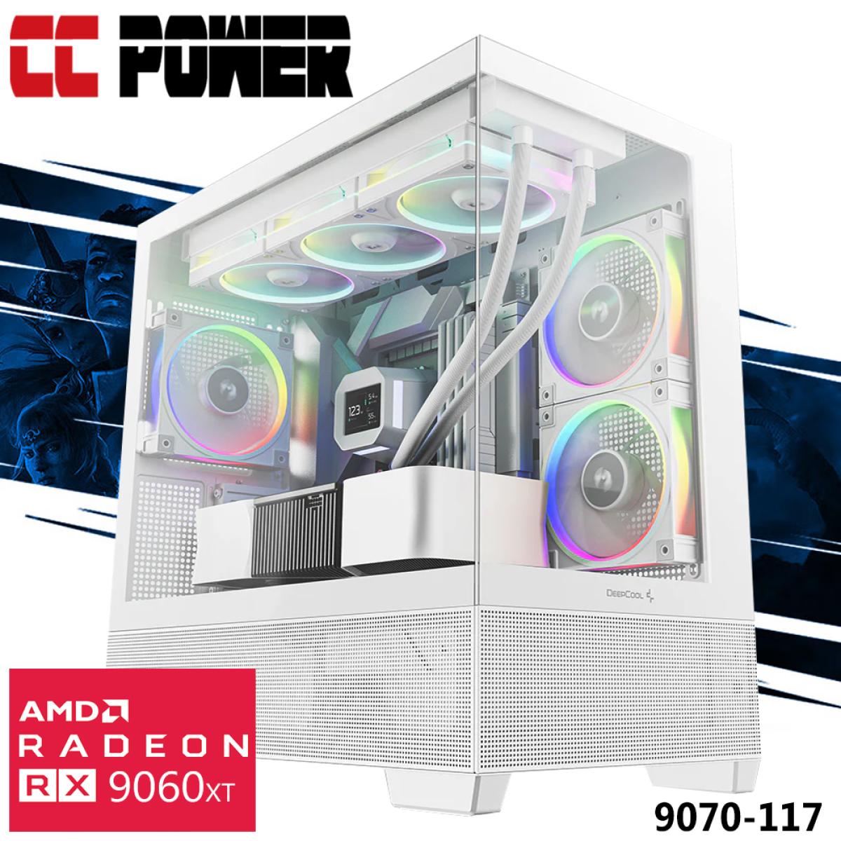 CC Power 9070-117 Gaming PC 14Gen NEW Intel Ultra 5 10-Cores w/ AMD Radeon RX 9070 16GB DDR6 & Advanced Air Cooler