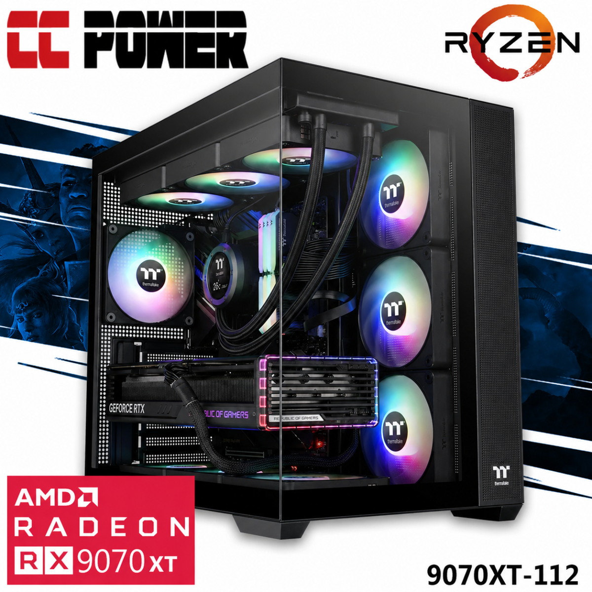 CC Power 9070XT-112 Gaming PC NEW 9Gen AMD Ryzen 9 9900X3D 12-Cores w/ AMD Radeon RX 9070 XT 16GB GDDR6 & Liquid Cooler