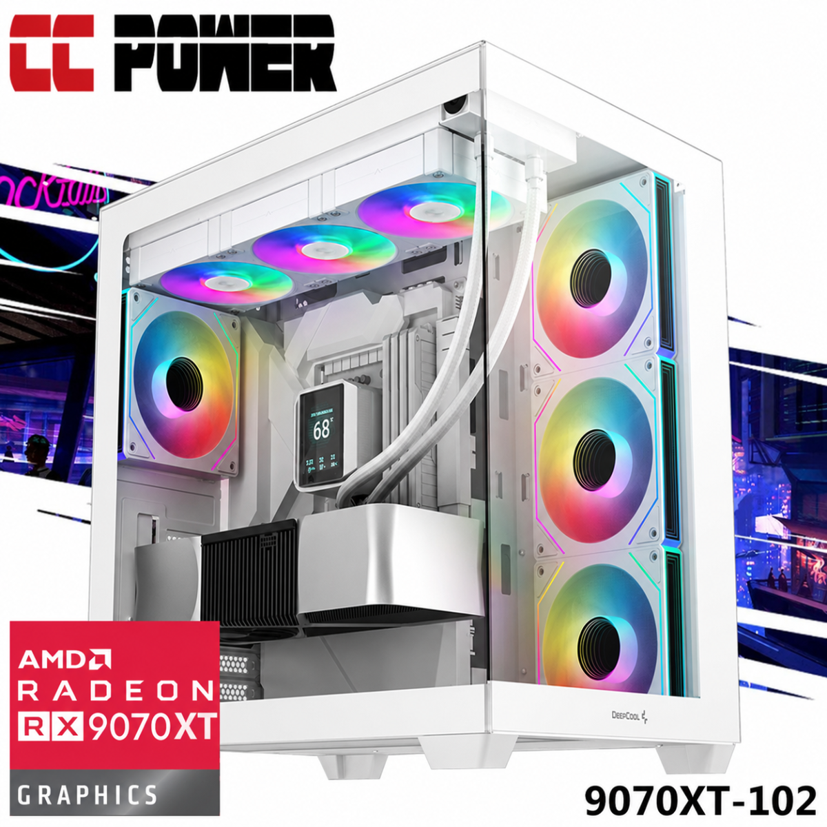 CC Power 9070XT-102 Gaming PC NEW Intel Core Ultra 5 K-Series 14-Cores w/ AMD Radeon RX 9070 XT 16GB GDDR6 & Liquid Cooler