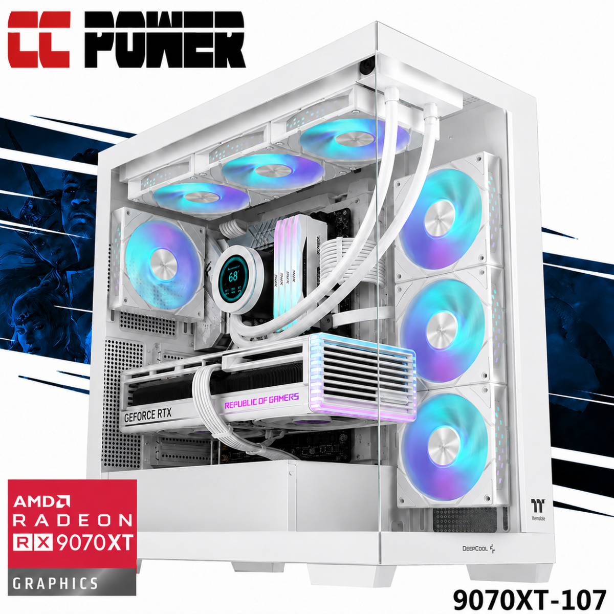 CC Power 9070XT-107 Gaming PC 14Gen Intel Core i9 K-Series 24-Cores w/ AMD Radeon RX 9070 XT 16GB GDDR6 & Liquid Cooler
