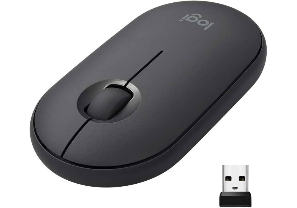 Logitech Pebble Mouse Slim Bluetooth or 2.4 GHz Receiver Wireless Mouse, Portable, Lightweight, Customizable Button, Quiet Clicks, Easy-Switch for Windows, macOS, iPadOS, Android, Chrome OS - Graphite