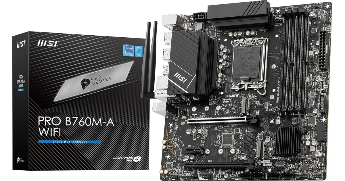 MSI PRO B760M-A (Wi-Fi 6E), Intel 14th 13th 12th Series, LGA 1700/DDR5/PCIe 4.0/2xM.2 - mATX Gaming MotherBoard