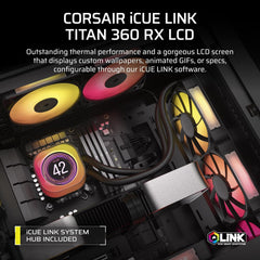 Titan 360 RX LCD Liquid CPU Cooler, 360mm AIO, Low-Noise FlowDrive Cooling Engine, Intel LGA 1851/1700 & AMD AM5/AM4, 3X RX120 RGB Fans, System Hub Included, Black