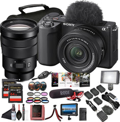 ZV-E10 II Mirrorless Vlogging Camera Kit with 16–50 mm OSS Lens – 26 MP APS-C Sensor | Sony 18-105mm Lens, 4K Monitor, Pro Mic, 2 x 64GB Memory Card and More