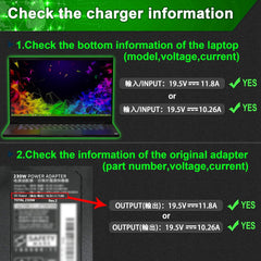 Replacement for 230W Razer Blade Charger,Razer Blade 14 RTX3060 RTX3070 RTX3080，17 RTX2060 RTX2070 RTX2080，15 Model GTX1060 GTX1070 RTX AC Adapter Power Supply