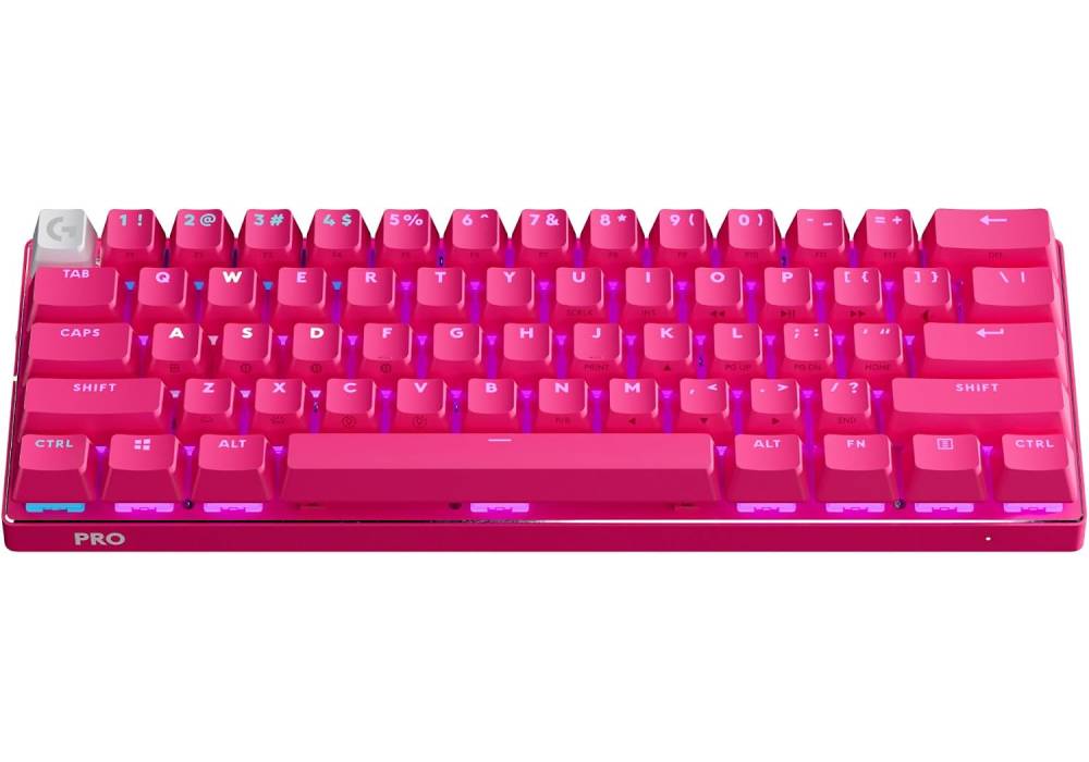 Logitech G PRO X 60 LIGHTSPEED 60% Wireless Gaming Keyboard, LIGHTSPEED, BT & USB-C Connection, Up to 65H Battery, LIGHTSYNC RGB Lighting, GX Tactile Optical Switches with US ENG Layout, Magenta