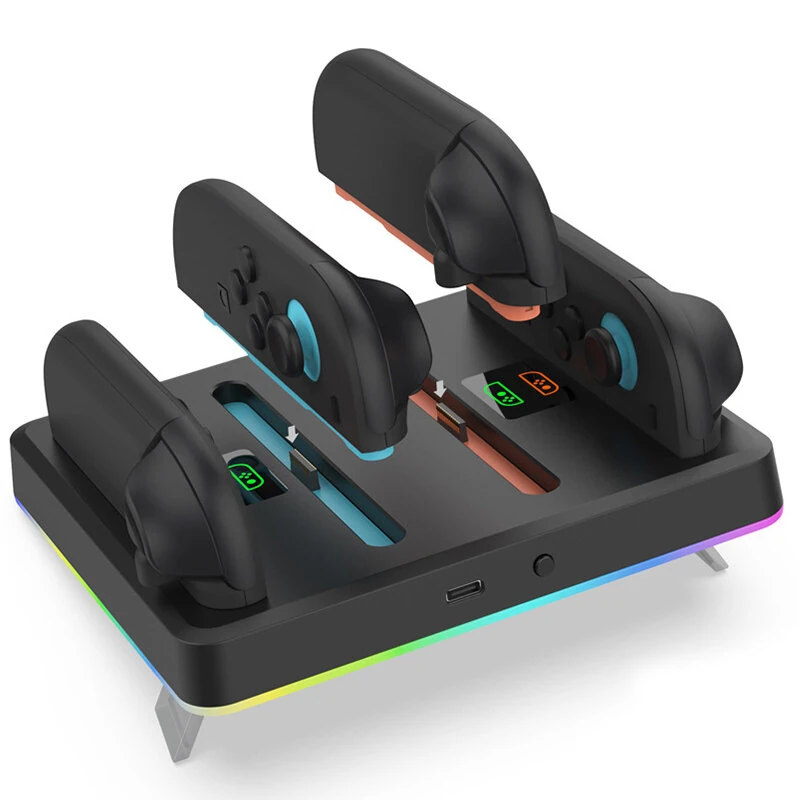 DOBE TNS-3160 Switch2 4-Controller Charging Dock RGB Lighting Wall Mountable Gaming Accessories with Buzzer Alert - Black