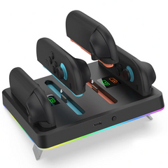 DOBE TNS-3160 Switch2 4-Controller Charging Dock RGB Lighting Wall Mountable Gaming Accessories with Buzzer Alert - Black