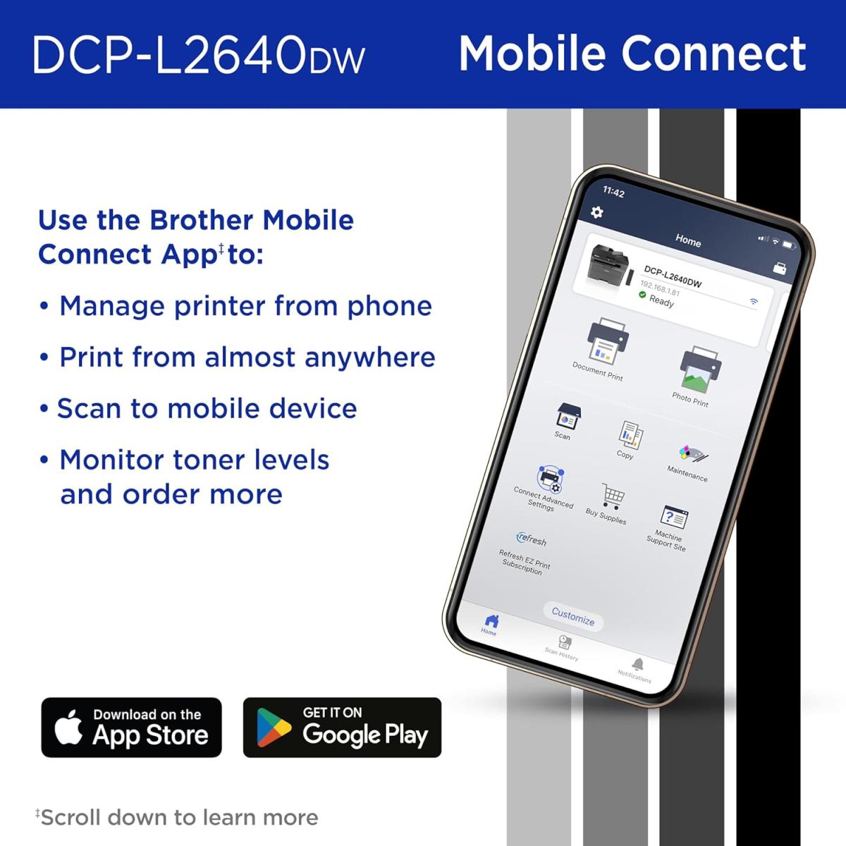 Brother DCP-L2640DW Wireless Mono Laser Multifunction 3-In-One Printer w/ 50-Page Auto Document Feeder - Black Brother DCP-L2640DW Wireless Mono Laser Multifunction 3-In-One Printer w/ 50-Page Auto Document Feeder - Black