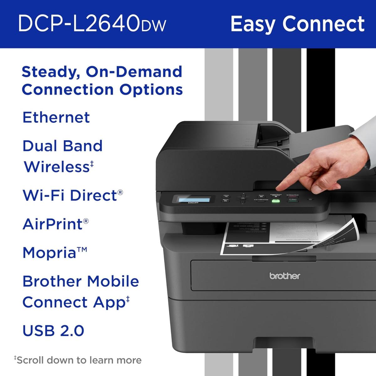 Brother DCP-L2640DW Wireless Mono Laser Multifunction 3-In-One Printer w/ 50-Page Auto Document Feeder - Black Brother DCP-L2640DW Wireless Mono Laser Multifunction 3-In-One Printer w/ 50-Page Auto Document Feeder - Black