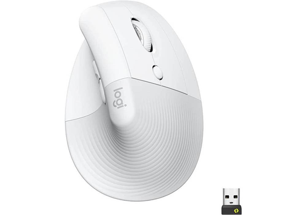 Logitech Lift Vertical Ergonomic Mouse, Wireless, Bluetooth or Logi Bolt USB receiver, Quiet clicks, 4 buttons - Off White