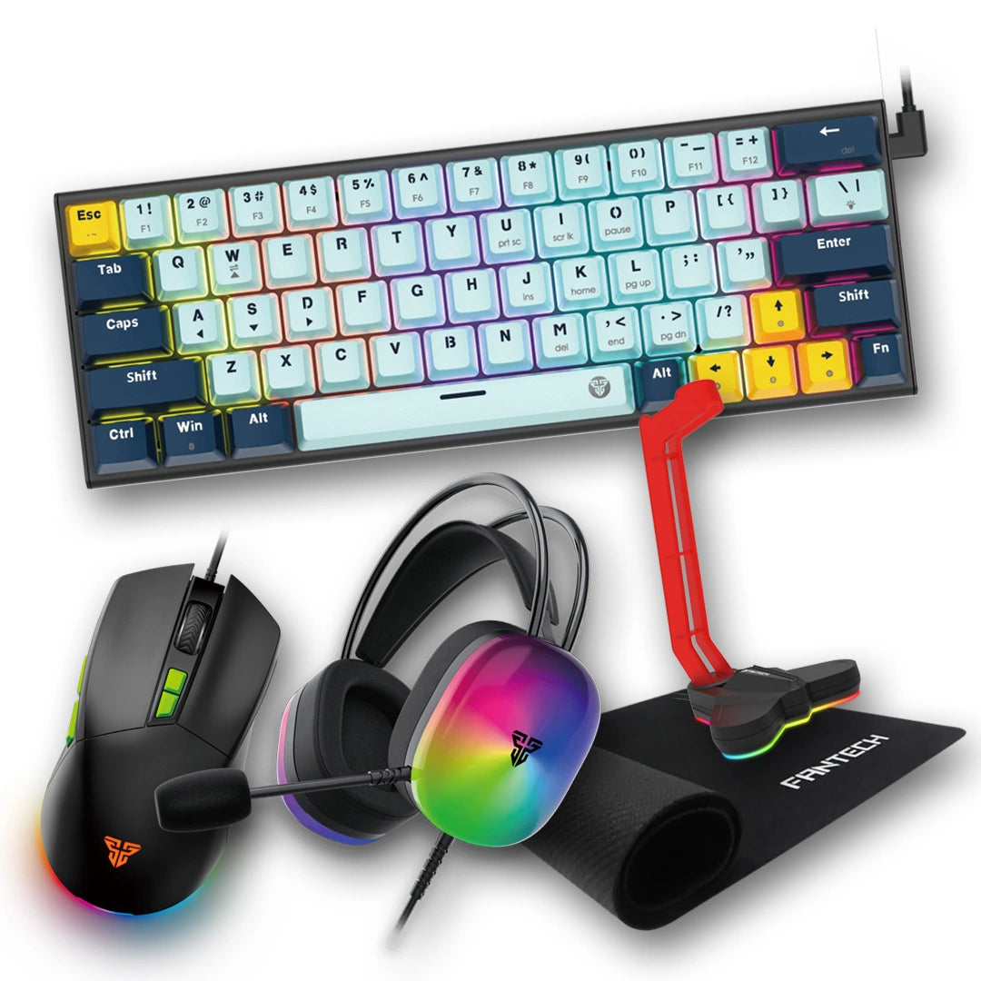 Fantech Bundle A 3 Gaming Accessories Mp64 Mouse Pad + Vx6 Gaming Mouse + Mk874v2 Mechanical Keyboard + Hg29 7.1 Surround Sound Headset + Ac3001s Rgb Headset Stand