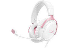 HyperX Cloud III Wired Gaming Headset – 53mm Drivers, DTS Spatial Audio, Detachable Noise‑Cancelling Mic, Multi‑Platform Compatibility, Memory Foam Comfort, White Pink