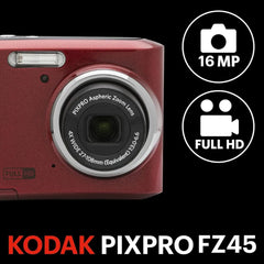 Kodak Compact Digital Camera FZ45 4x Optical Zoom CMOS, AA Batteries, Red