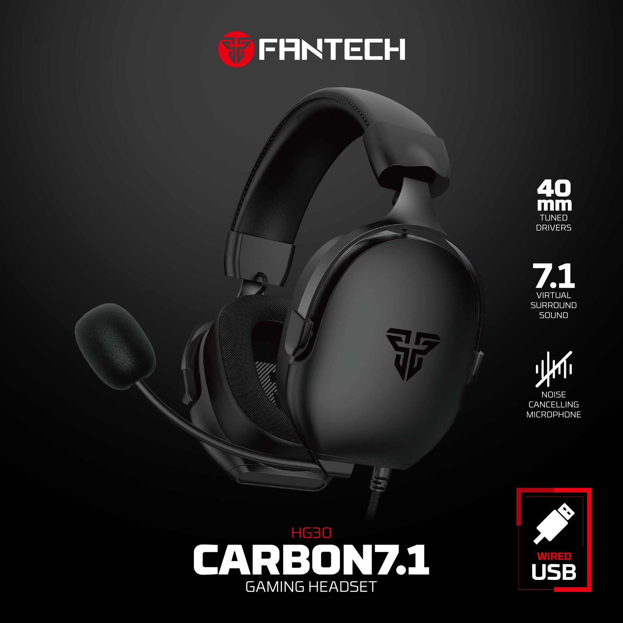 FANTECH HG30 CARBON 7.1 Surround Sound Gaming Headset Black FANTECH HG30 CARBON 7.1 Surround Sound Gaming Headset Black