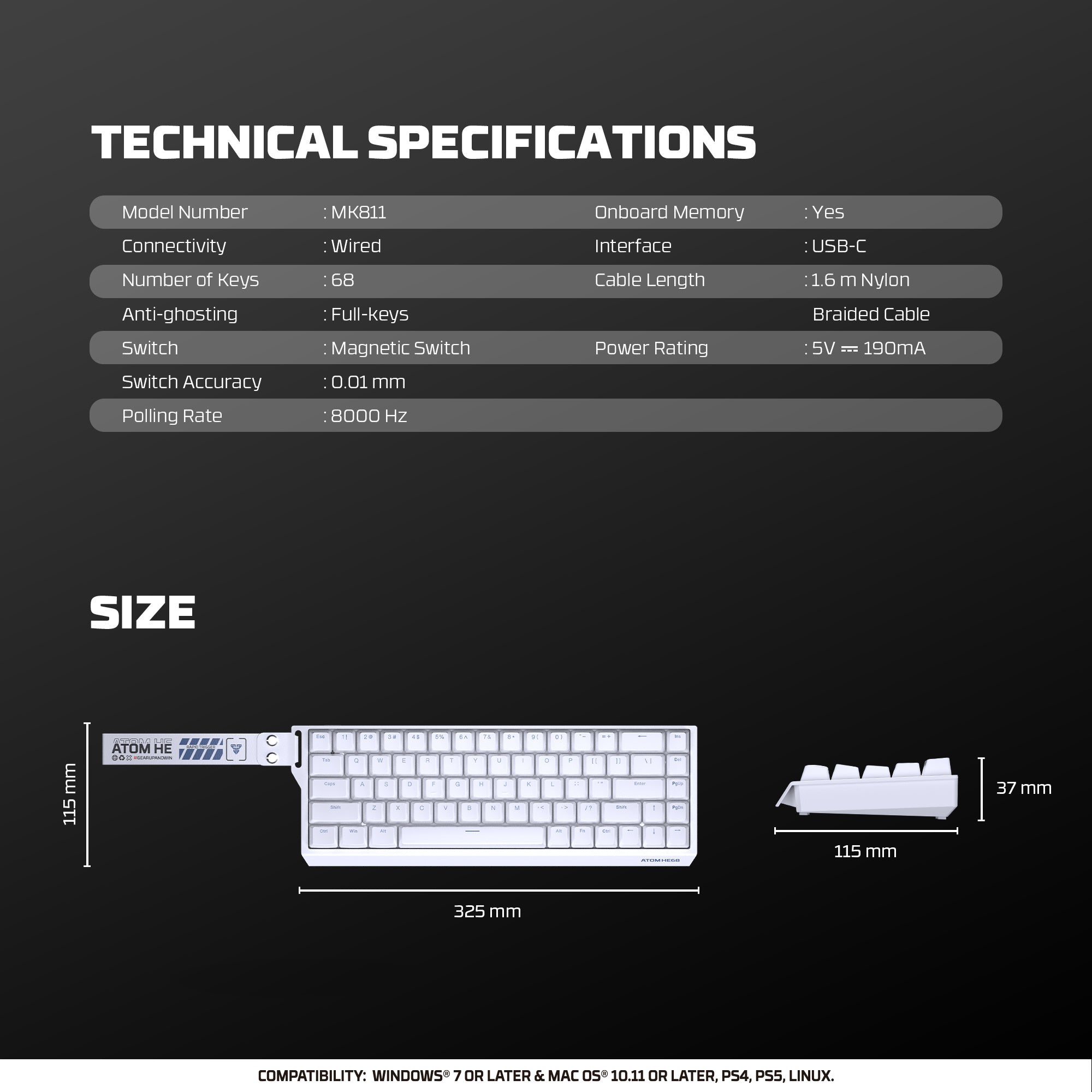 Fantech Magnetic Switch Keyboard ATOM HE68 SERIES MK811, gaming keyboard