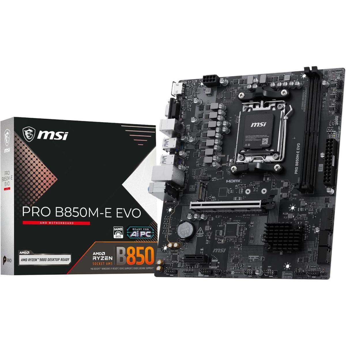 MSI PRO B850M-E EVO Micro ATX AM5 DDR5 8200MHZ(OC) HDMI VGA M.2 USB 5Gbs 2.5G LAN mATX