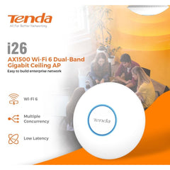 Tenda i26 AX1500 Wi-Fi 6 Dual Band Gigabit Ceiling Access Point | 2.4G/5G Dual-Band Concurrent | CloudFi | MU-MIMO, OFDMA | PoE+ 802.3af Standard