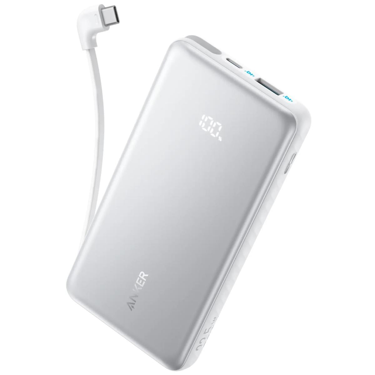 Anker Zolo Power Bank 10000mAh 22.5W Fast Charging Power Bank with Built-in USB-C Cable - White
