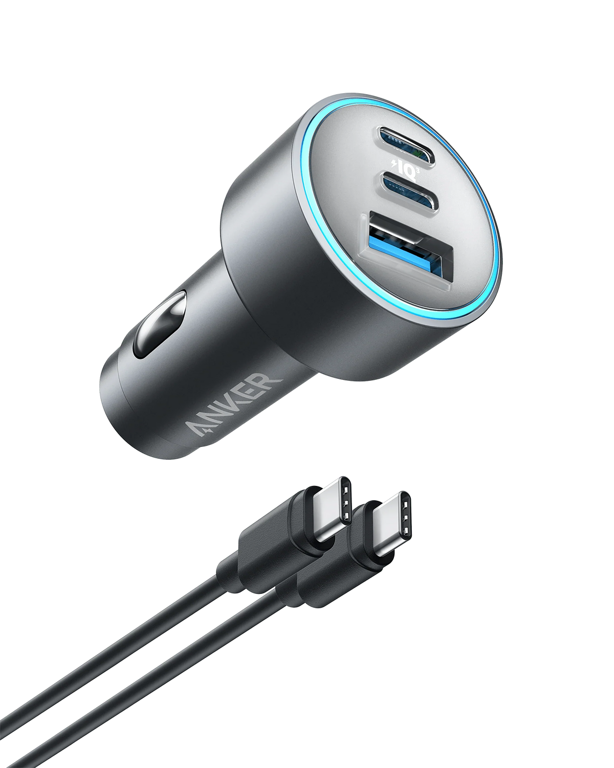 Anker Car Charger (167.5W, 3 Ports) with cable bundle Gray